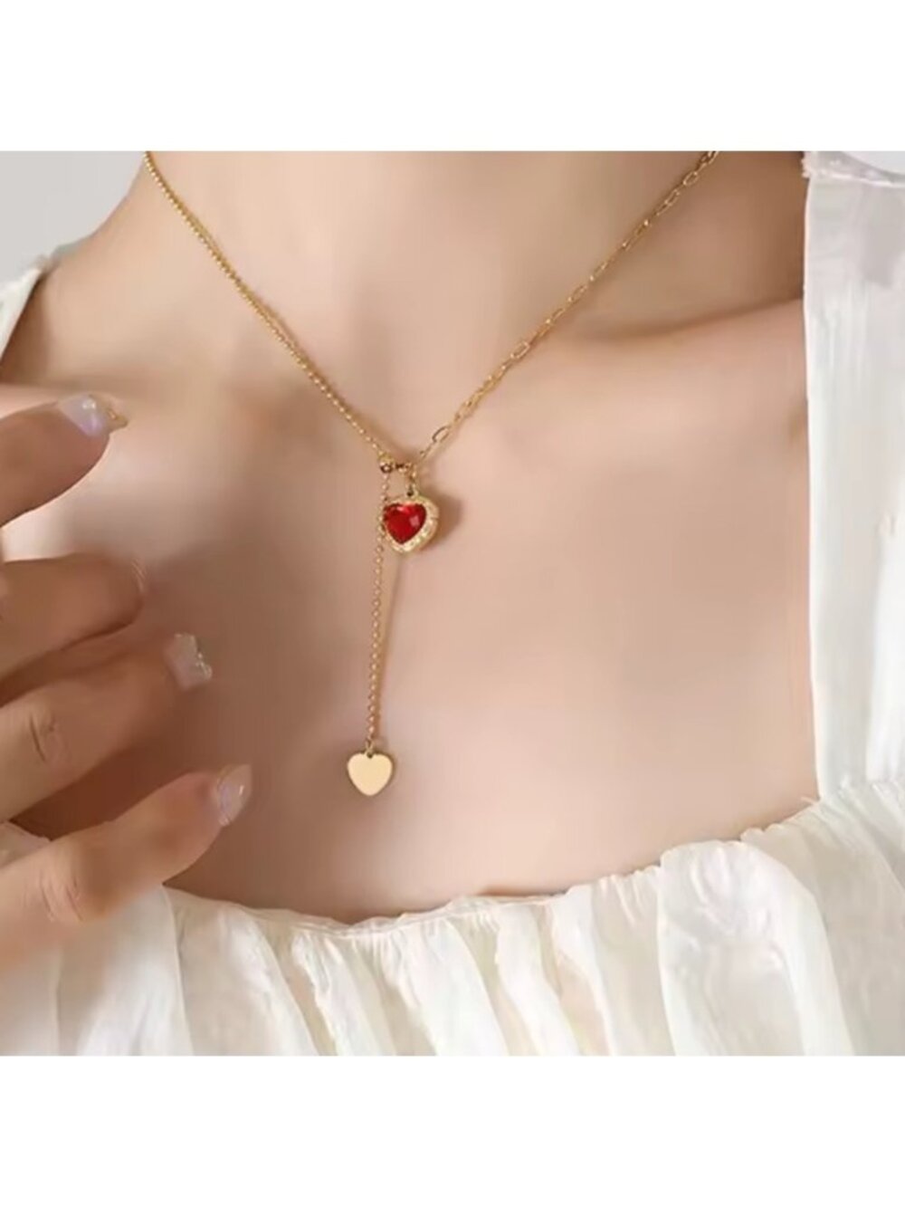 Ruby Red Love Necklace – Luxury Heart-Shaped Red Gem Pendant